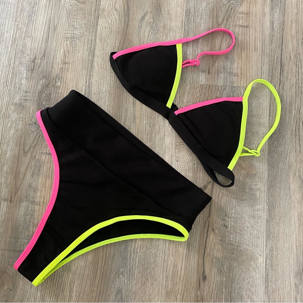 SHEIN Black with Neon Bikini set size L
